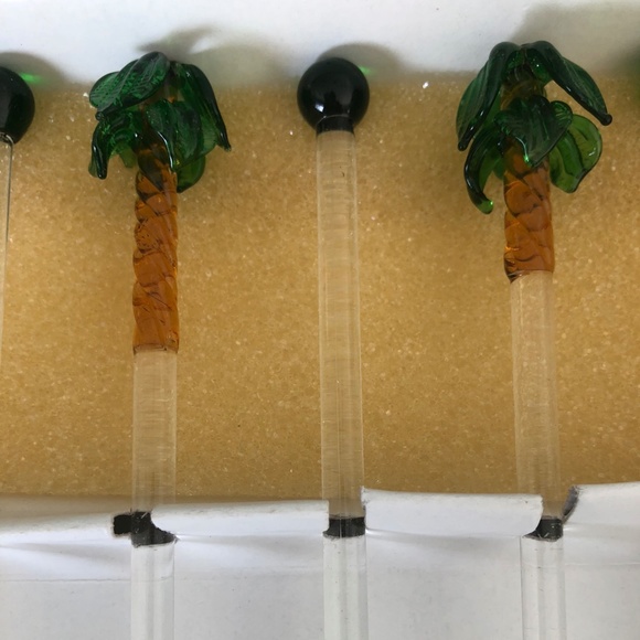 NWB Vintage Palm Tree Swizzle Sticks The Venezia Art Class Collection Set Of 6 - Picture 3 of 6